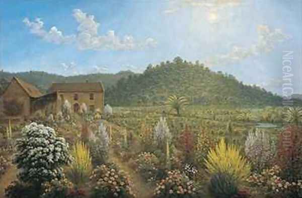 A View of the Artists House and Garden in Mills Plains Van Diemens Land Oil Painting by John Glover