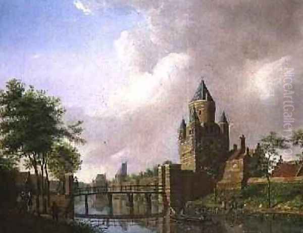 A View of the Kleine Houtpoort, Haarlem, 1778 Oil Painting by Isaak Ouwater