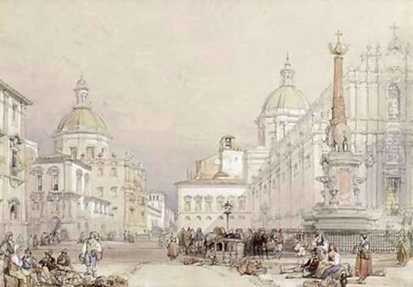 The Square of the Elephant Catania Oil Painting by William Leighton Leitch