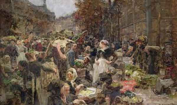 Les Halles study for a painting for the Salon des Lettres at the Hotel de Ville Oil Painting by Leon Augustin Lhermitte