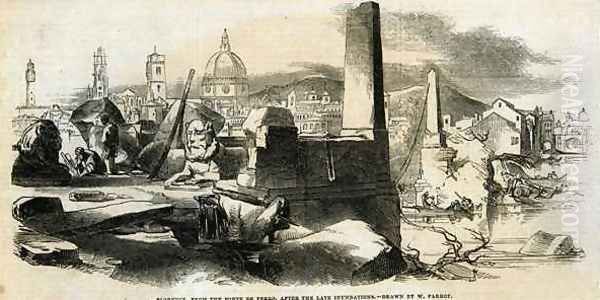 Florence, from the Ponte de Perro, after late inundations, from The Illustrated London News, 4th January 1845 Oil Painting by William Parrott