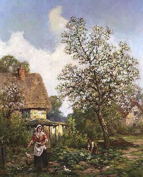 Feeding the Chickens Oil Painting by Henry John Yeend King