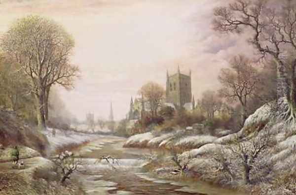 Worcester from the South West in the Snow Oil Painting by Charles Leaver