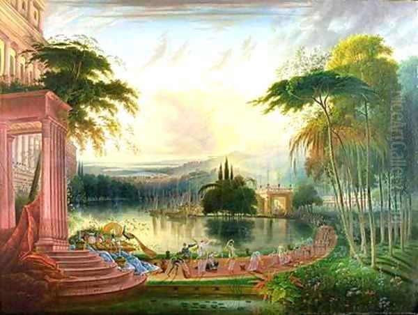 A Romantic Landscape with the Arrival of the Queen of Sheba Oil Painting by Samuel Colman