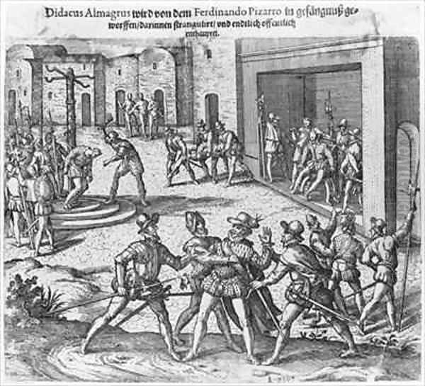 Capture, trial and execution of Diego de Almagro by order of Francisco Pizarro Oil Painting by Theodore de Bry