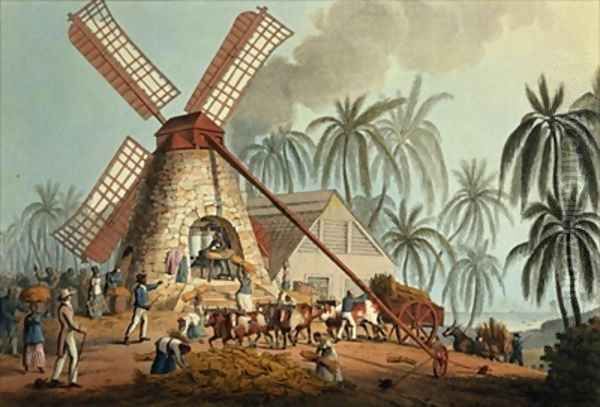 The Crusher Squeezes Juice from the Cane Antigua Oil Painting by William Clark