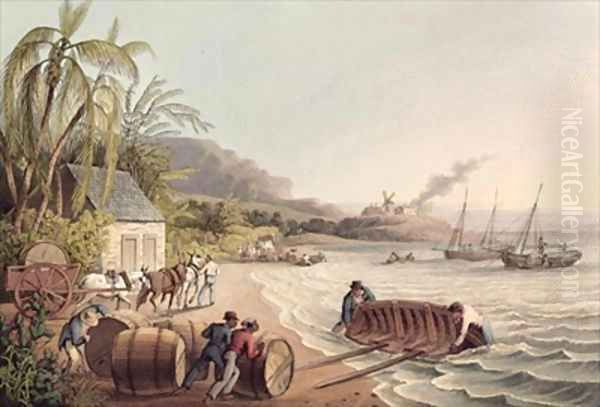 Loading Barrels of Rum and Sugar Antigua Oil Painting by William Clark