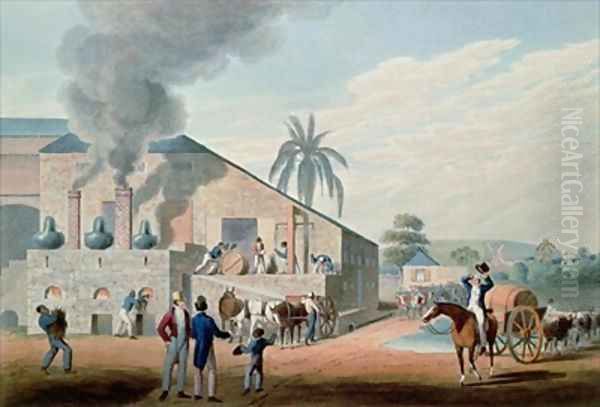 Slaves Set to Work Producing Rum at the Distillery Antigua Oil Painting by William Clark