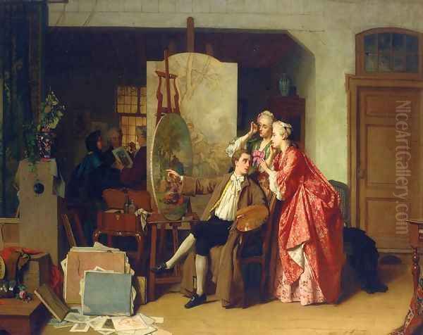 A Visit to Watteau's Studiio Oil Painting by Jean Carolus