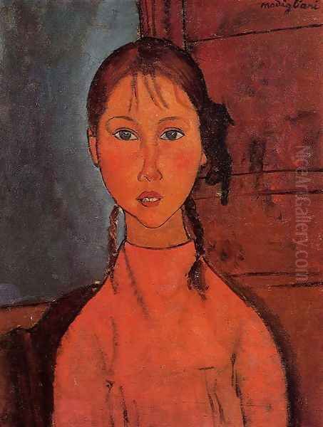 Girl With Braids Oil Painting by Amedeo Modigliani