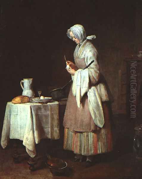 The Attentive Nurse c. 1738 Oil Painting by Jean-Baptiste-Simeon Chardin