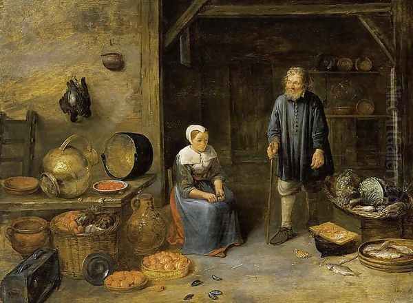 A Barn Interior Oil Painting by Gillis van Tilborgh