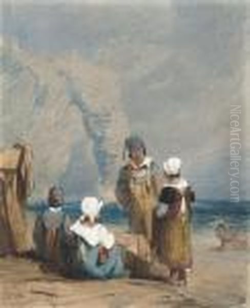 Figures By The Coast At Durdle Door, Dorset Oil Painting by Samuel Prout