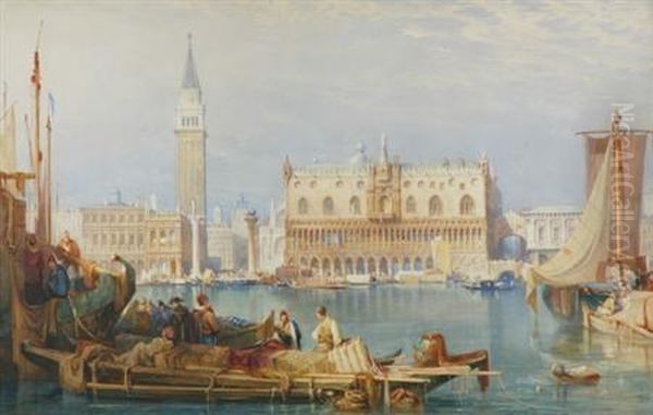 English, - The Bacino San Marco Andthe Doge's Palace, Venice, Circa 1825 Oil Painting by Samuel Prout