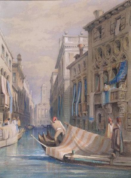 A Venetien Canal Scene Oil Painting by Samuel Prout