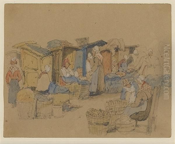 A Study Of Figures At A Market Oil Painting by Samuel Prout