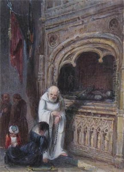 Figures By A Church Crypt Oil Painting by Samuel Prout