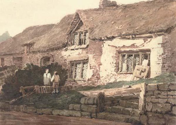 Old Cottages, Devonshire Oil Painting by Samuel Prout