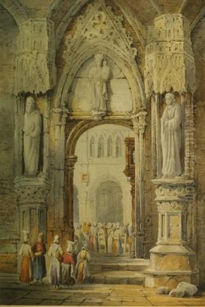 Sunday Mass Oil Painting by Samuel Prout