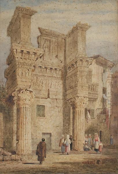 Figures By A Classical Ruin Oil Painting by Samuel Prout