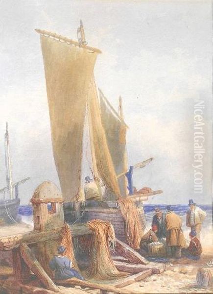 Unloading The Catch Oil Painting by Samuel Prout