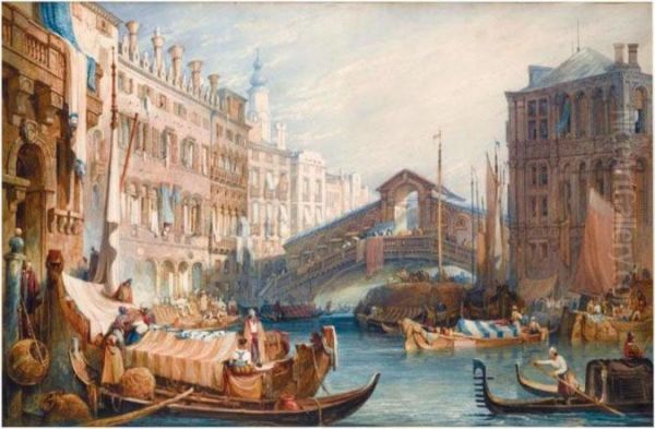 Ponte Di Rialto, Venice Oil Painting by Samuel Prout