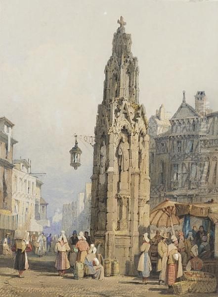 The Croix De Pierre, Rouen, France Oil Painting by Samuel Prout