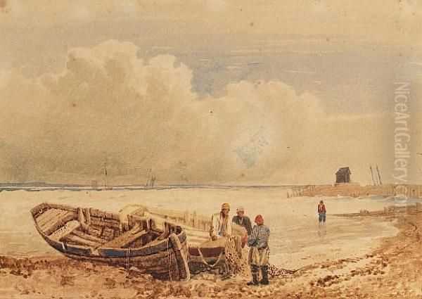 Fishermen On The Coast Oil Painting by Samuel Prout