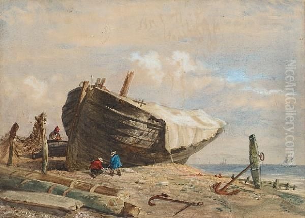 Mending The Boat Oil Painting by Samuel Prout