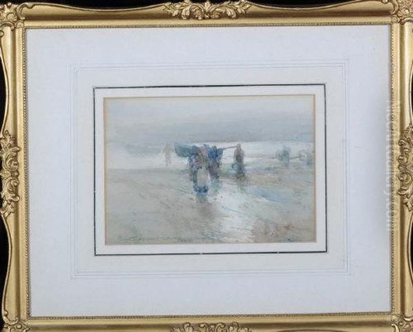 Fishergirls On A Beach Oil Painting by Victor Noble Rainbird