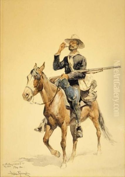 A Mounted Infantryman Oil Painting by Frederic Remington