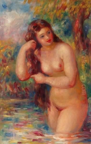 Bathing Female Nude Oil Painting by Pierre Auguste Renoir