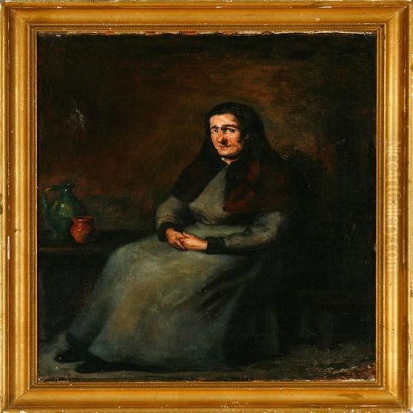 An Sitting Elderly Wife With A Black Head Scarf Oil Painting by Theodule Augustine Ribot