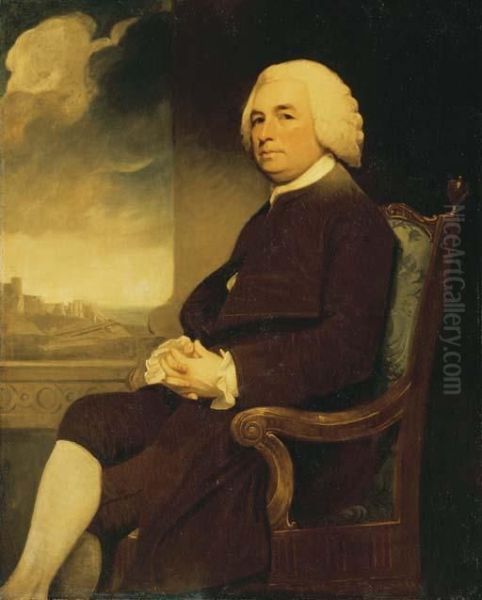 Portrait Of Michael Russell (1711-1793), Seated, With Dover Castlebeyond Oil Painting by George Romney