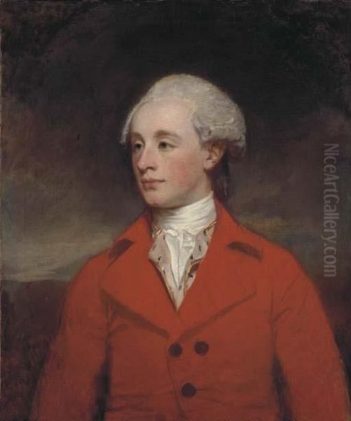 Portrait Of Mr Morley, Half-length, In A Red Coat Oil Painting by George Romney