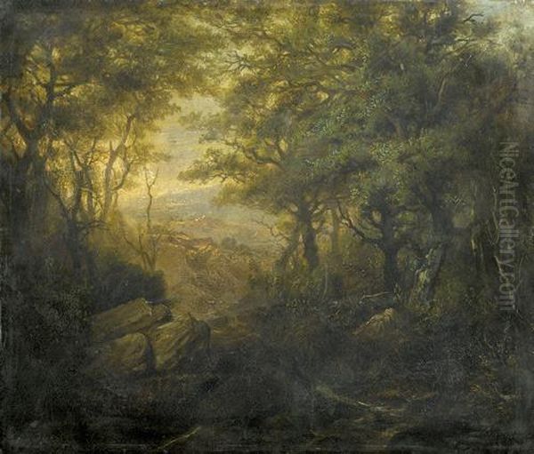 Waldlandschaft In Der Dammerung. Oil Painting by Theodore Rousseau