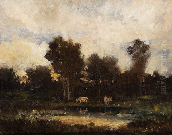 Vaches Dans Un Pre Au Soleil Couchant Oil Painting by Theodore Rousseau