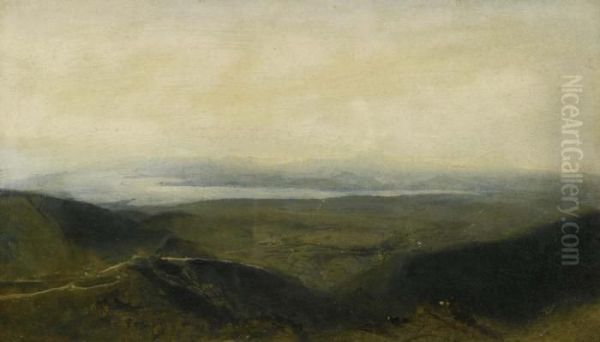 Landschaft Im Jura Mit Blick Auf Den Genfersee. Oil Painting by Theodore Rousseau