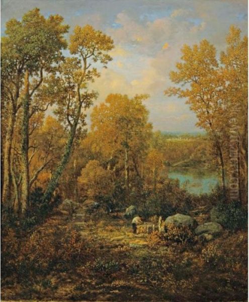 Le Bucheron [theodore Rousseau ;
 The Woodcutter ; Oil On Canvas ; Signed ; Executed In 1863 ; ] Oil Painting by Theodore Rousseau