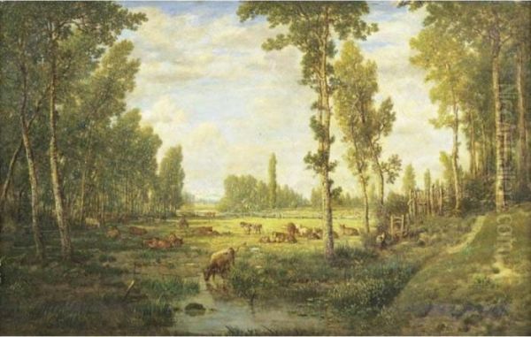 Matin De Printemps A Bas-breau Oil Painting by Theodore Rousseau