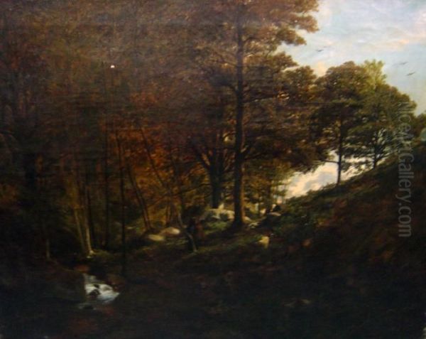 Paysage De Foret. Oil Painting by Theodore Rousseau