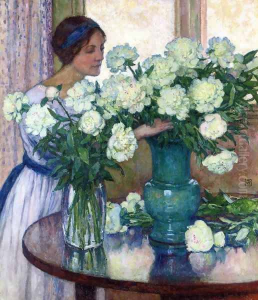 White Peonies Oil Painting by Theo van Rysselberghe