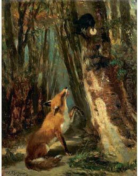 Le Corbeau Et Le Renard Oil Painting by Theodore Rousseau