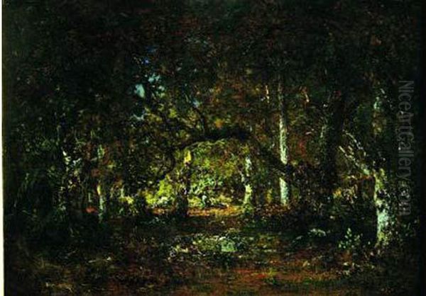 Interieur De Foret : Coup De Soleil Oil Painting by Theodore Rousseau