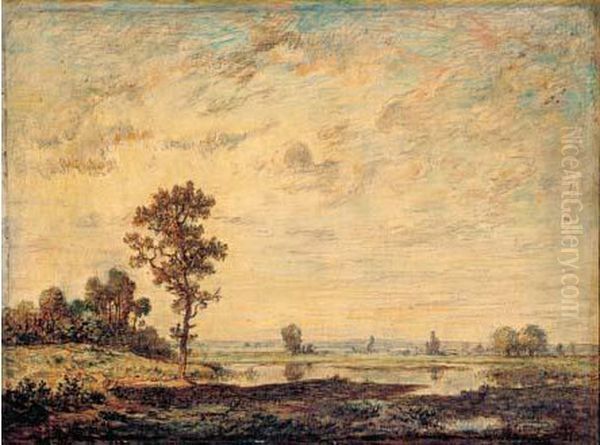 Paysage De Marais Parseme D'arbres Oil Painting by Theodore Rousseau