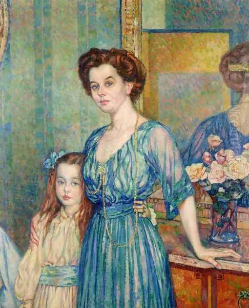 Madame Von Bodenhausen avec son enfant Luli Oil Painting by Theo van Rysselberghe