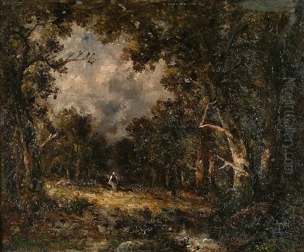 A Figure Walking Across A Clearing Oil Painting by Theodore Rousseau