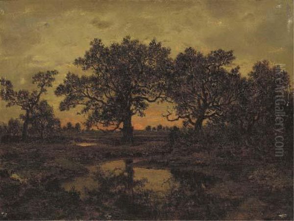 Coucher De Soleil Oil Painting by Theodore Rousseau