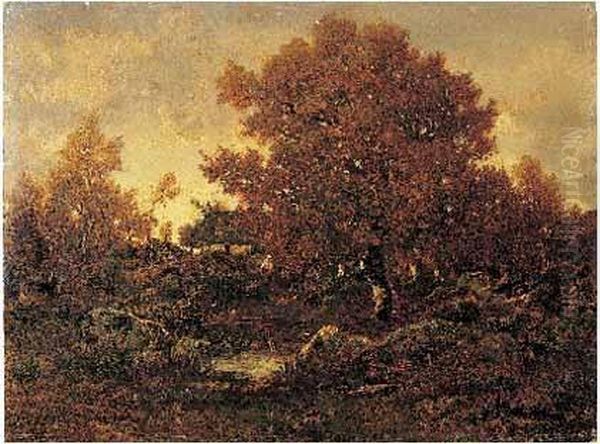 Mare Dans La Foret De Fontainebleau Oil Painting by Theodore Rousseau