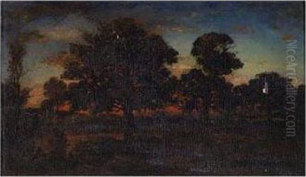 Coucher De Soleil Oil Painting by Theodore Rousseau